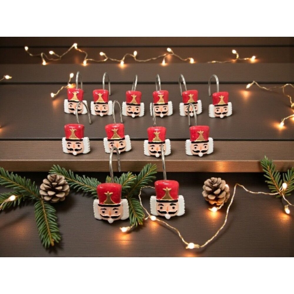 New Christmas Holiday Nutcracker Heads Bathroom Shower Curtain Hooks